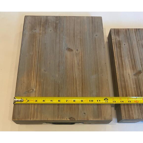 2 Decorative Nested Wood Serving Trays Rustic Wooden Breakfast Trays w/Handles - Picture 9 of 10